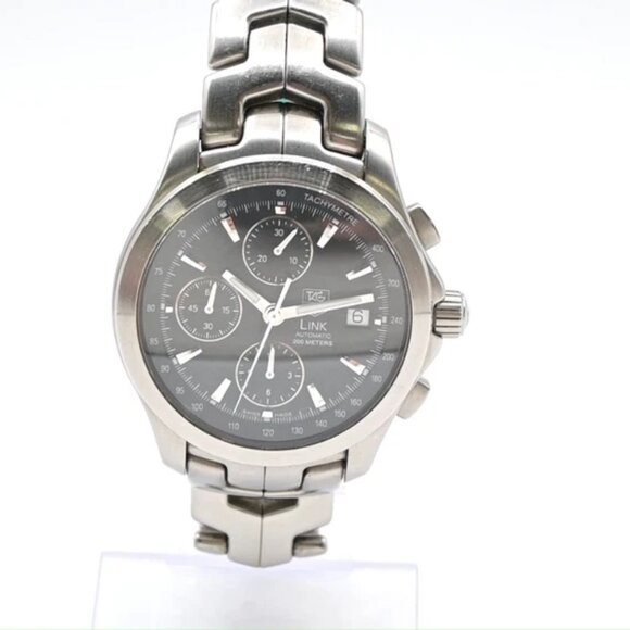 TAG HEUER Link Date Watch 43mm CJF2110 Chronograph AT Black Dial SS - Picture 1 of 15